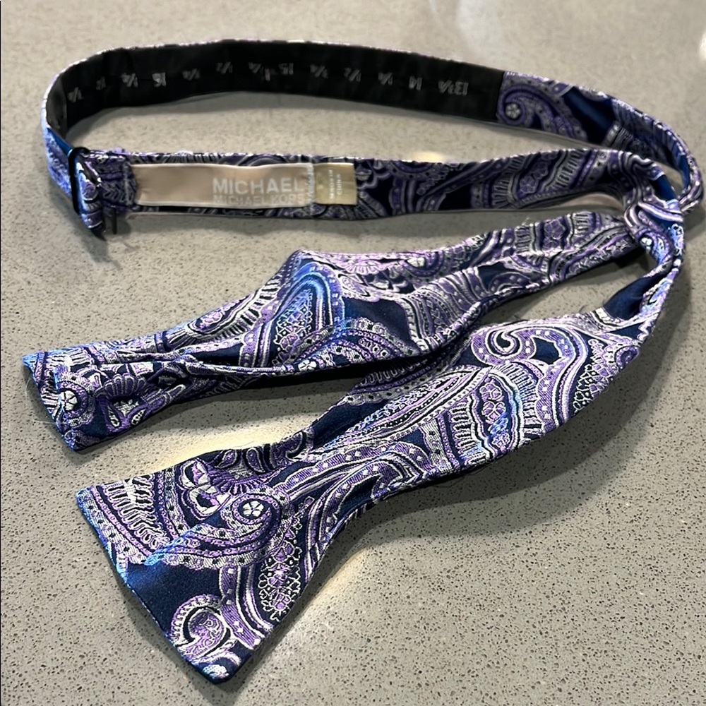 Michael Kors Purple & Silver Paisley Bow Tie - Picture 3 of 6